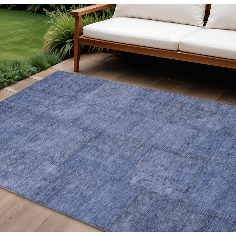 Tapis intérieur / extérieur lavable en patchwork bleu denim et bleu ciel 9 pi x 12 pi HomeRoots