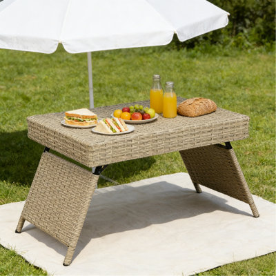 Table portative pliante en osier, gris