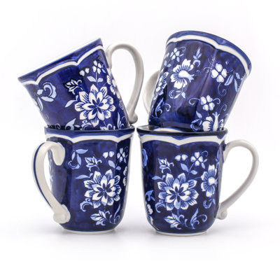 Blue Garden Hand-painted Mug Set