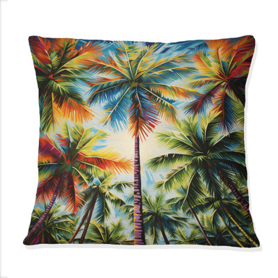Coussin décoratif coloré "Palmiers Collage V" - imprimé palmiers et palmiers