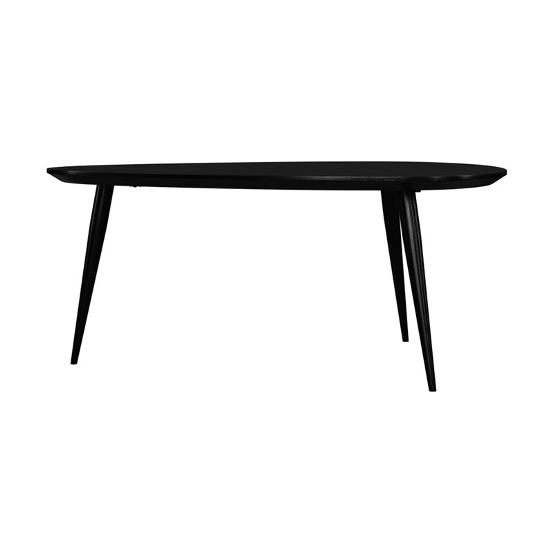 Table basse triangulaire en bois de manguier noir, finition lisse et fabrication artisanale. Table de salon en bois de manguier massif, aux bords arrondis.