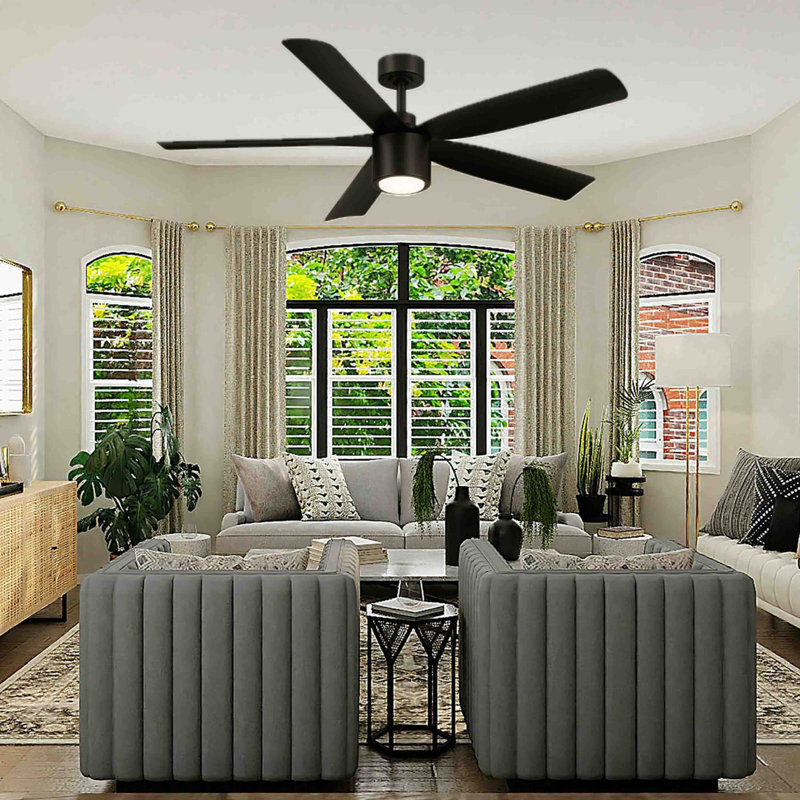 RAVIAN 5-Blade Ceiling Fan With Remote and Dimmable Light, 52", Matte Black