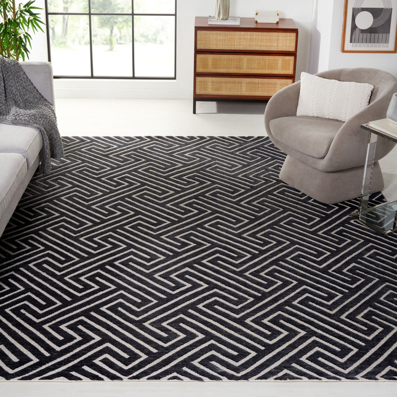 Santa Fe Five Hundred Thirty Five Area Rug In Charcoal / Silver, Rectangle 2' x 3'