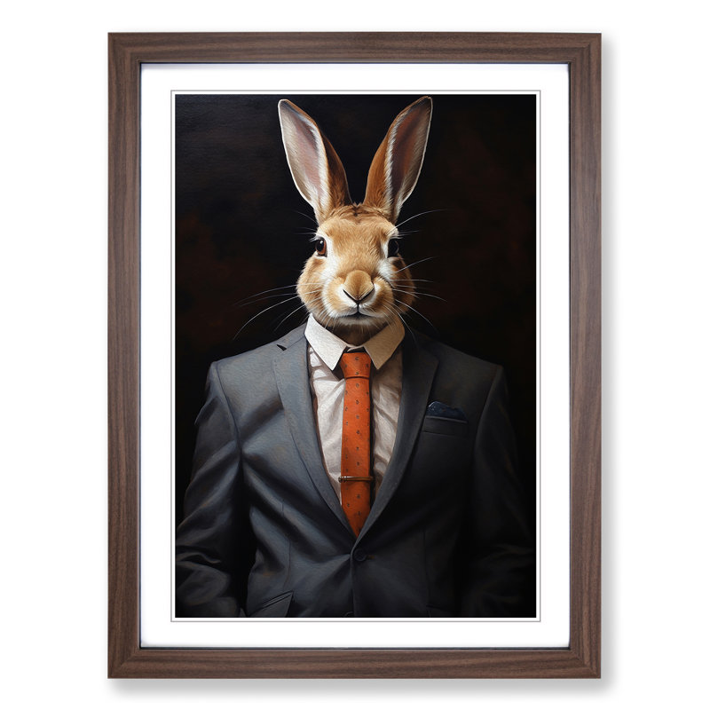 Rabbit in a Suit Painting - Framed Print, Walnut Framed, 34cm H x 25cm W x 2cm D