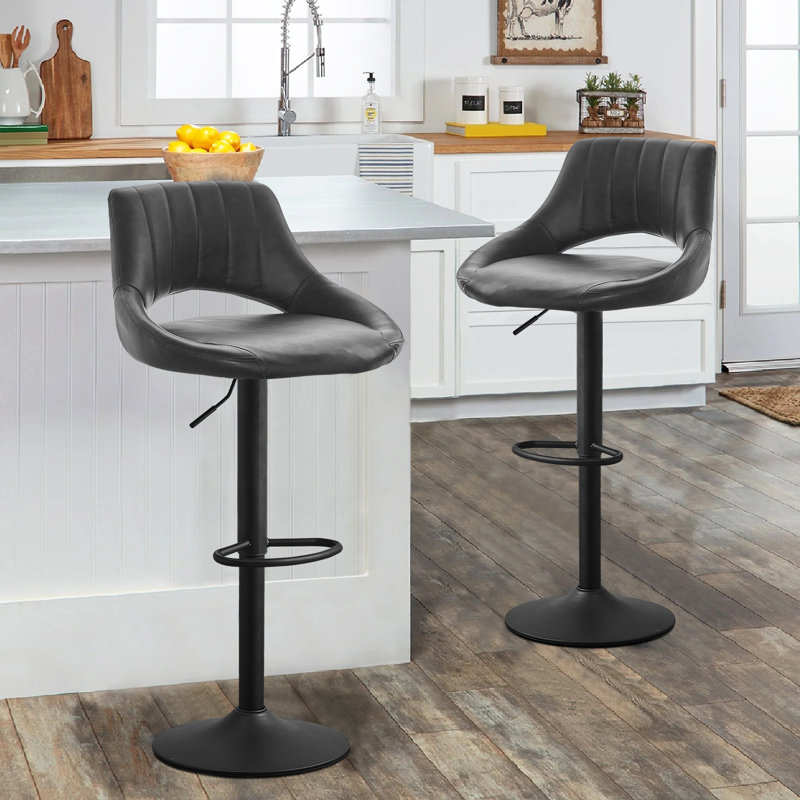 Salma Swivel Upholstered Adjustable Height Counter Stool with Metal Frame, Grey