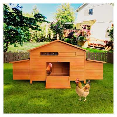 Grand poulailler en bois massif de 70 po avec 2 boîtes de nidification, toit en asphalte imperméable, poulailler ventilé avec perchoir et portes verrouillables sécuritaires