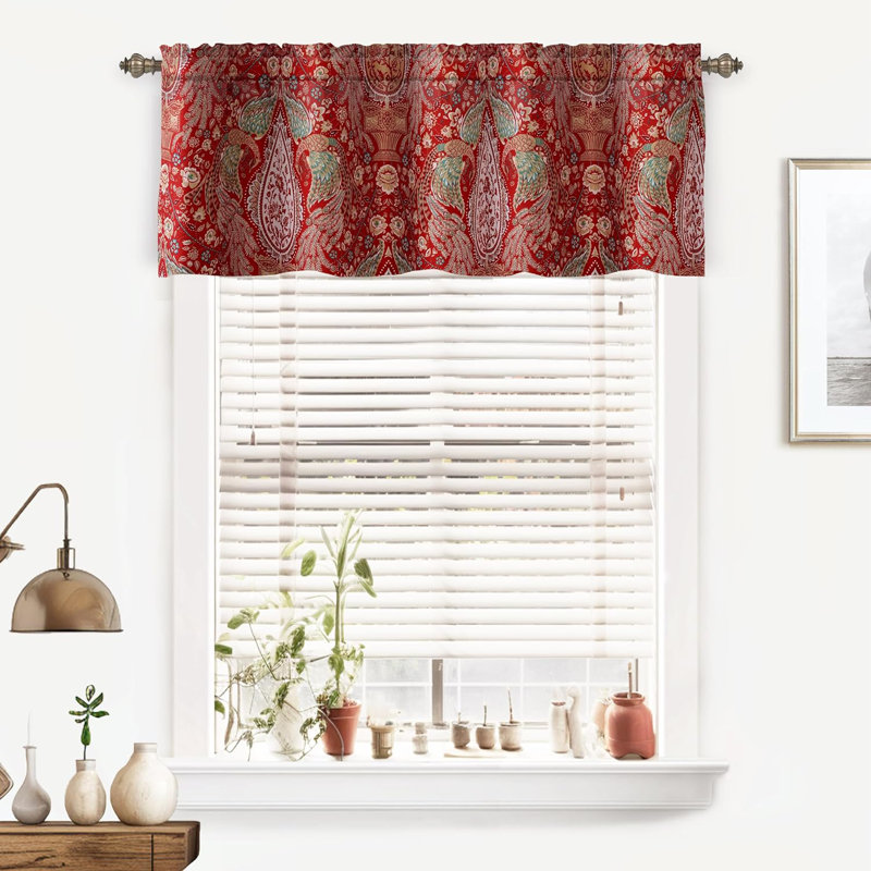 Cantonnière de cuisine 52 po Kazim, Rouge, 52'' W x 18'' L, Motif floral