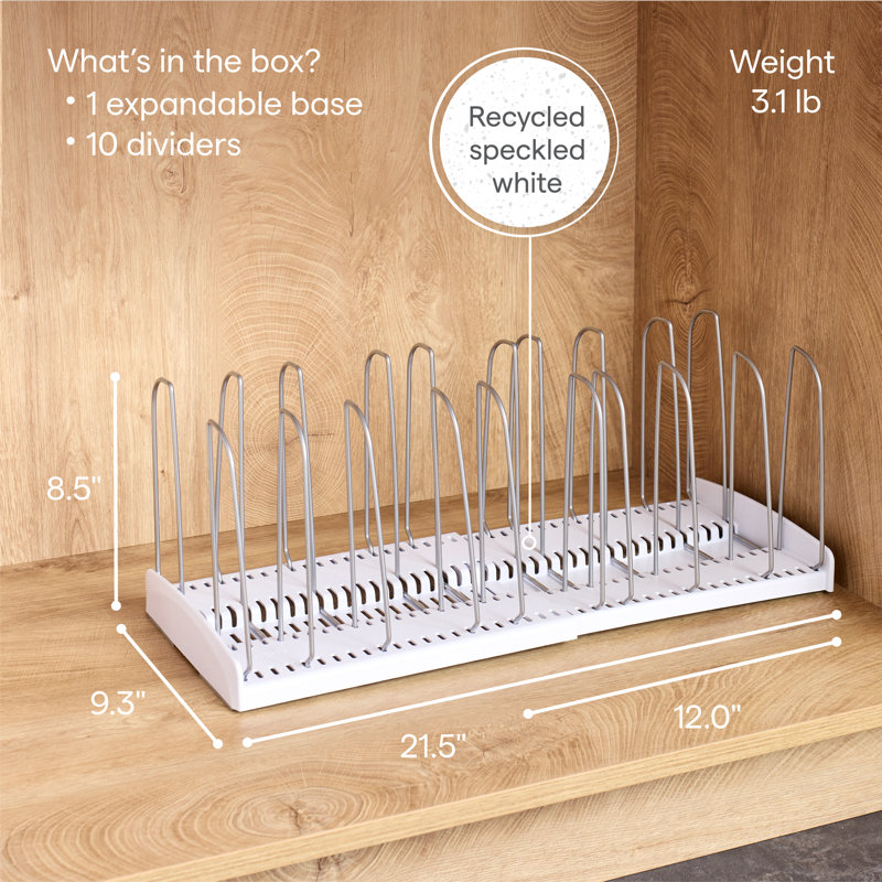 YouCopia StoreMore® Cookware Rack, Heavy-Duty Pot, Cast Iron, Pan and Lid Organizer with 9 Adjustable Slots for Kitchen Cabinet Storage, Expandable Length, Organizing Hero Collection