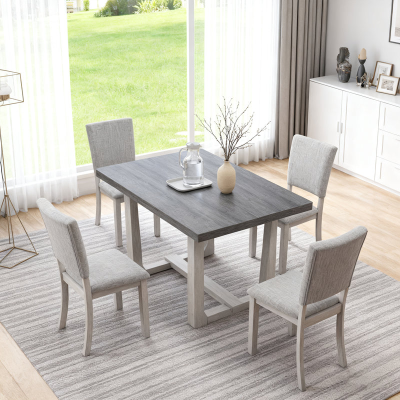 Ensemble de table de salle à manger 5 pièces en bois, table de salle à manger rectangulaire et 4 chaises rembourrées à haut dossier, ensemble de table de cuisine pour la salle à manger