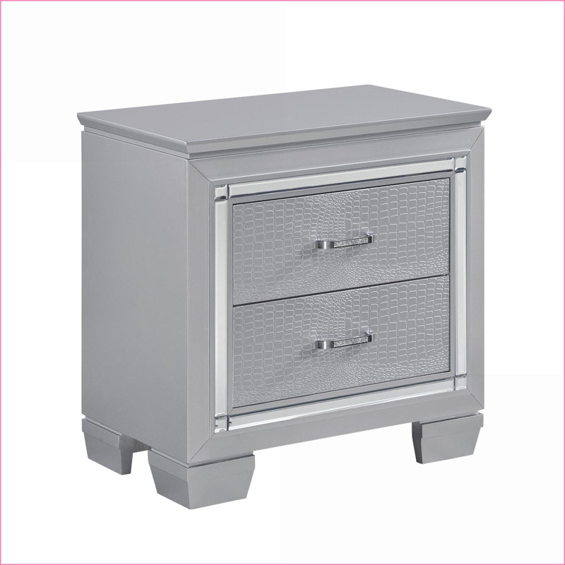 Table de chevet 2 tiroirs Glam Silver, Argent argent