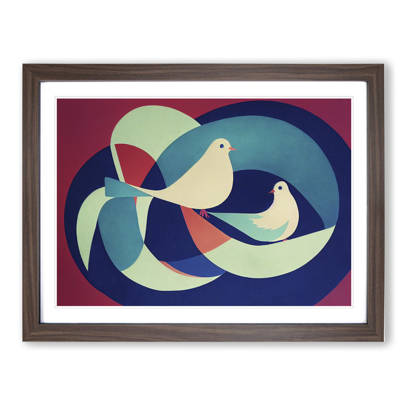 Dove Bird Abstract Vol.1 - Single Picture Frame Print, 34cm H x 46cm W x 2cm D, Walnut