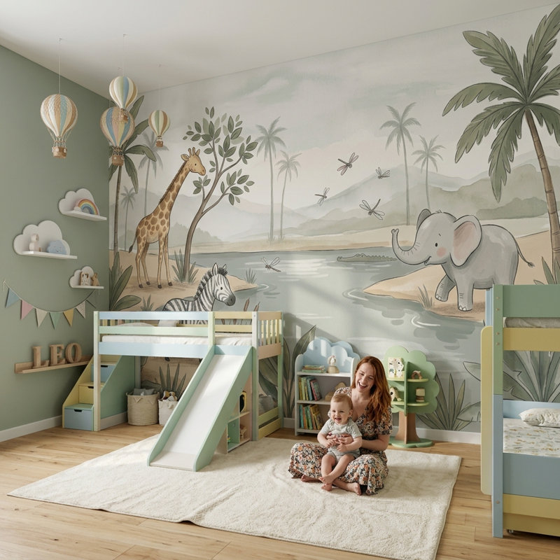 Décoration murale amovible en forme de pastel Safari, 160 po x 108 po, Peler et coller