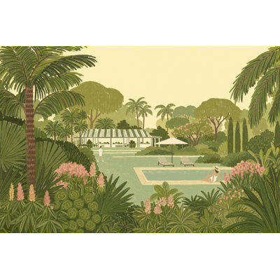 Papier peint au bord de la piscine à motif de jardin tropical Shades Of Green