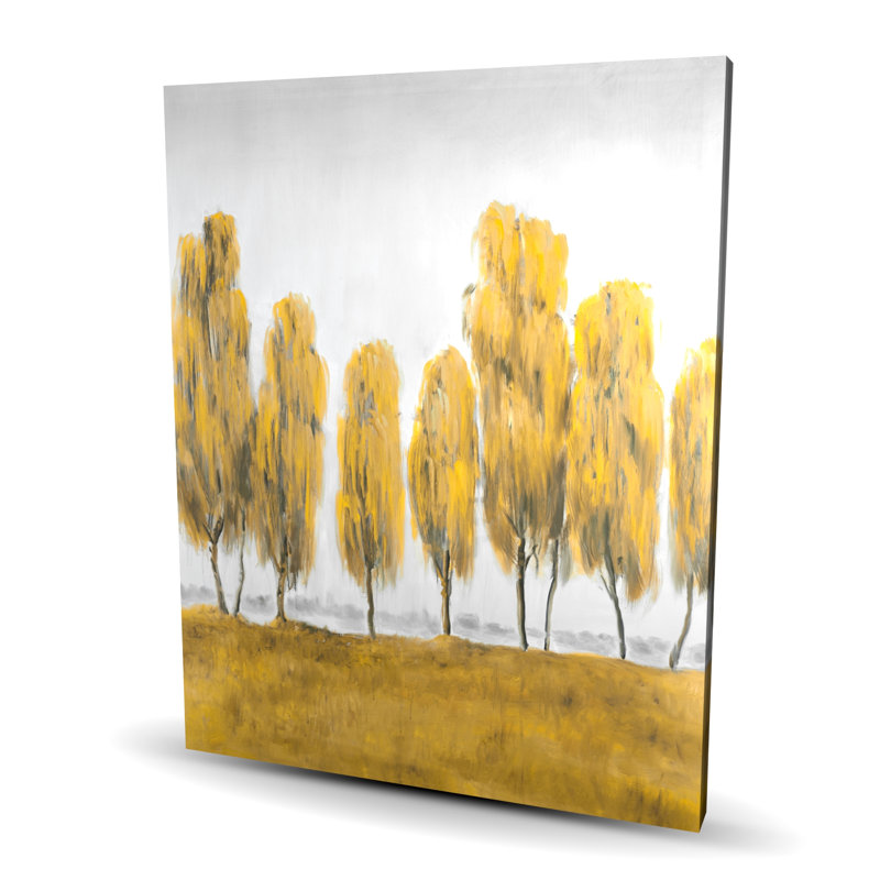 Sept arbres jaunes abstraits - paysages modernes, art sur toile, H 60 po x l 48 po