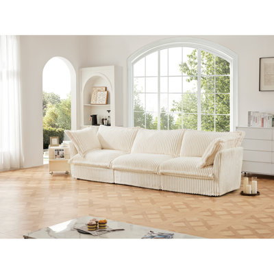 Modern Cream Corduroy With Deep Seat And Frame 3 Corduroy, For Apartment