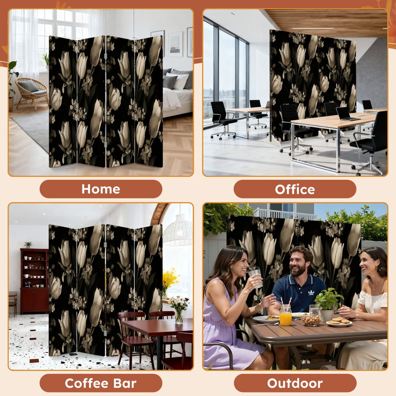 Paravent 4 panneaux à cloison pliable Royal Elegant, 4, H 71 po x l 64 po x P 1 po