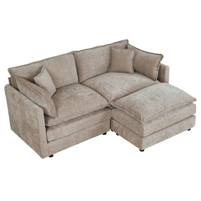 Modern Chenille Loveseat Sofa Couch With Ottoman