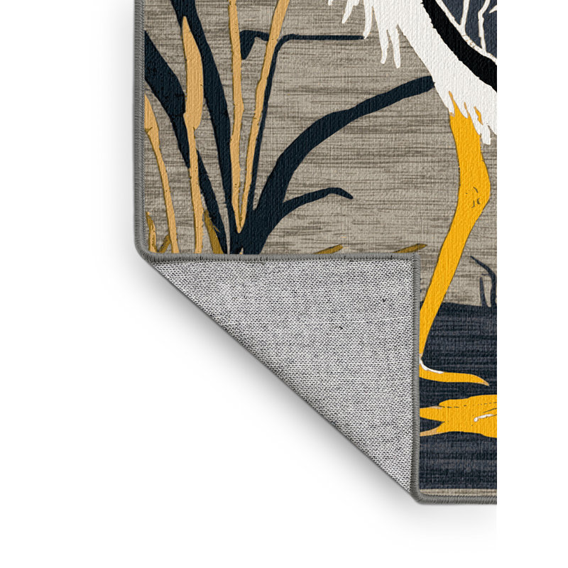 Washable Black crowned Night Heron Birds Area Rug, Square 7'
