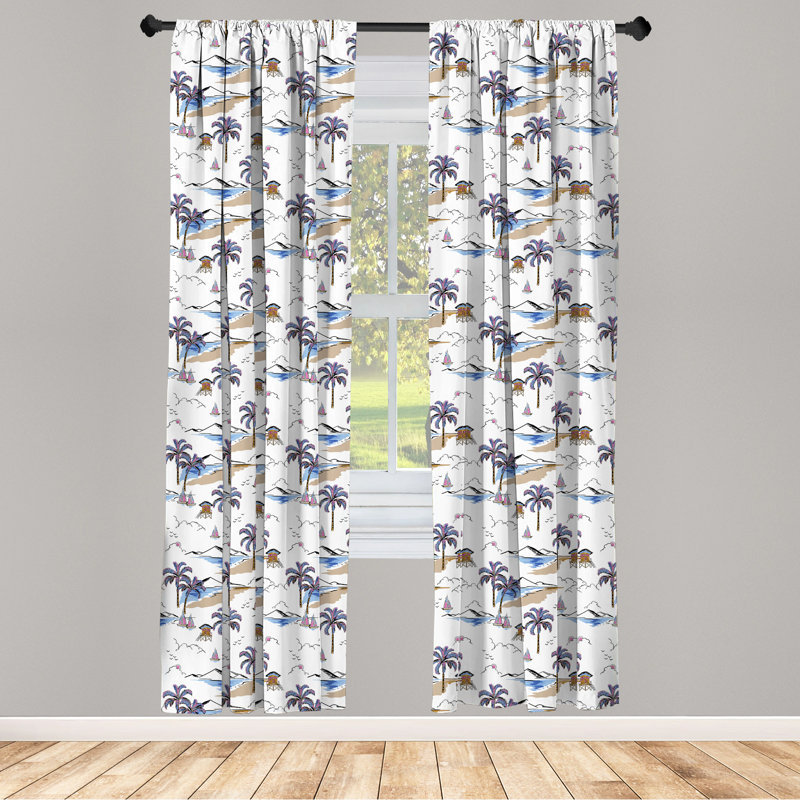Tropical Floral Semi-Sheer Rod Pocket Curtain Panels, 28" x 95"