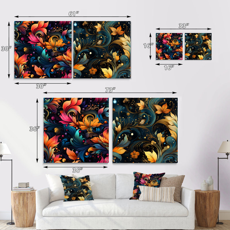 Maghull - Ensemble de 2 reproductions d'art abstrait en acrylique sur verre, H 36 po x l 73 po