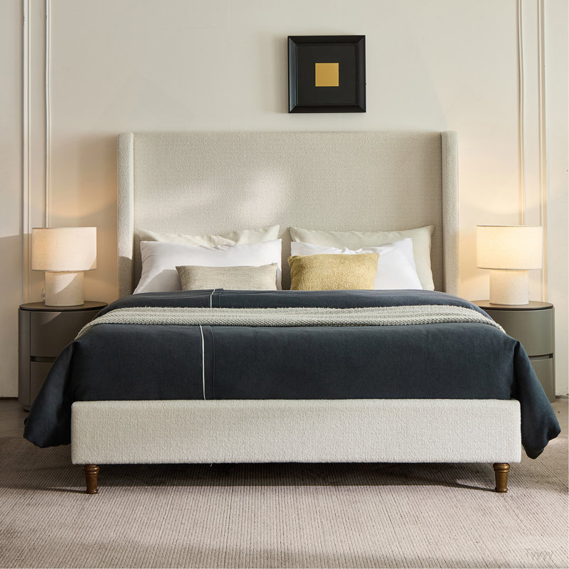 Grand lit tapissier Harper, Blanc, crème, Grand lit