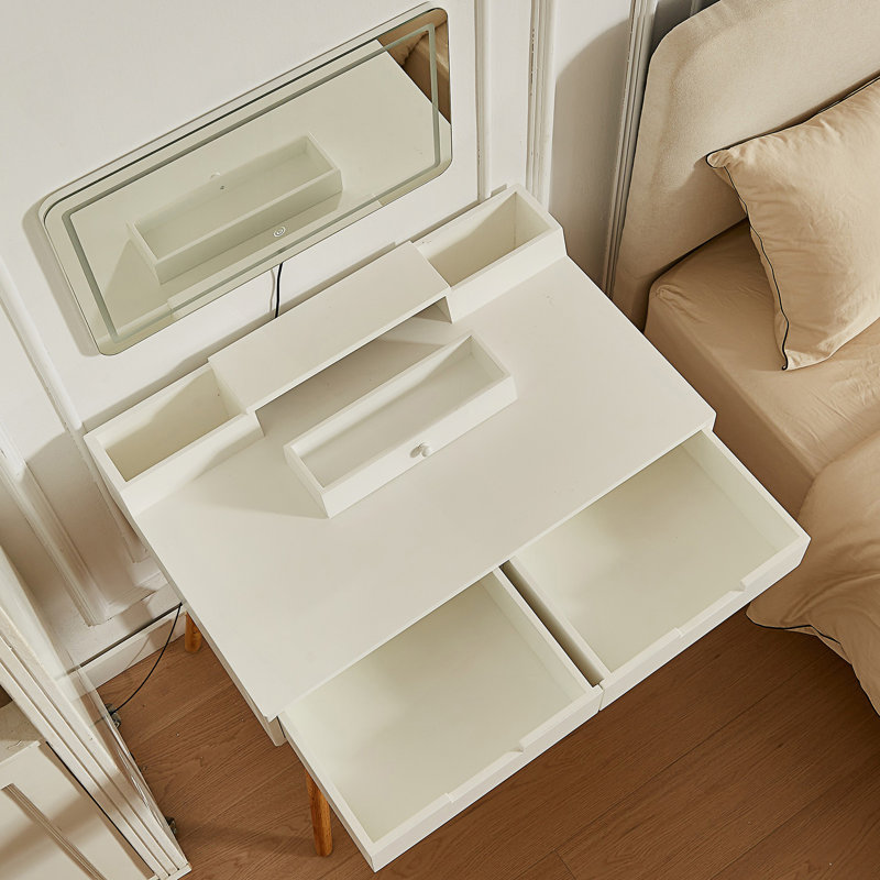 Bureau de maquillage avec miroir amovible et lumières, 3 modes de couleur et luminosité réglable