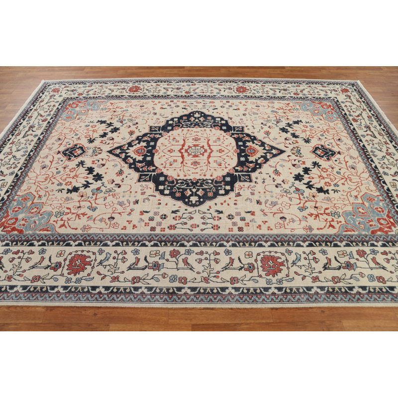 Tapis turc floral en laine Kashan Mohtasham noué à la main 7 x 10