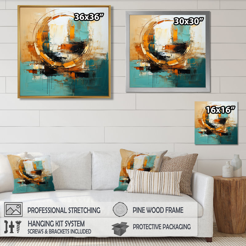 Gilded Simplicity - Art mural abstrait, Cadre flottant noir, H 30 po x l 30 po x P 1 po