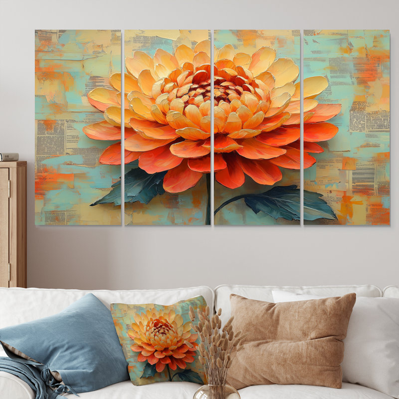 «Yellow and Orange Chrysanthemum Golden Glow», ensemble de reproduction d'art mural, H 28 po x l 48 po
