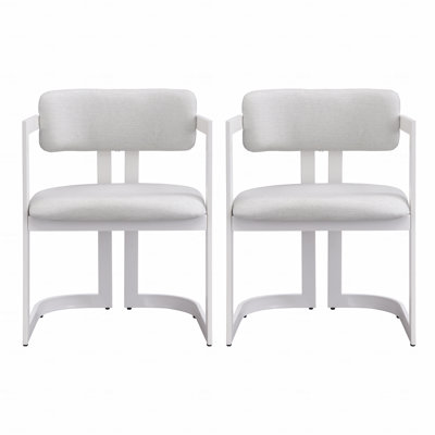 Set Of 2 Dining Chairs, Upholstered Dining Chairs, Fabric Armchairs With Beige Seating Metal Frame