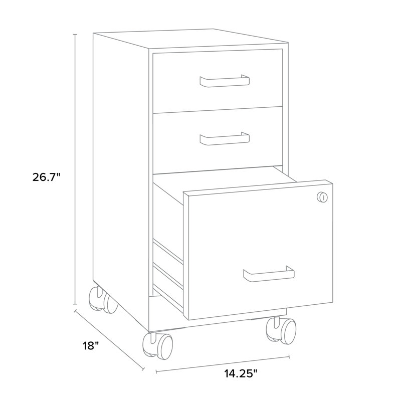 14.25'' Wide 3 -Drawer Mobile Steel File Cabinet, Black
