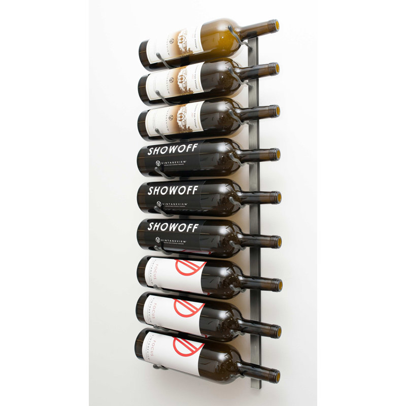 Support à vin mural en nickel brossé Indurial pour 9 bouteilles Magnum & Champagne, Nickel brossé, 45"H x 15"W x 5.25"D