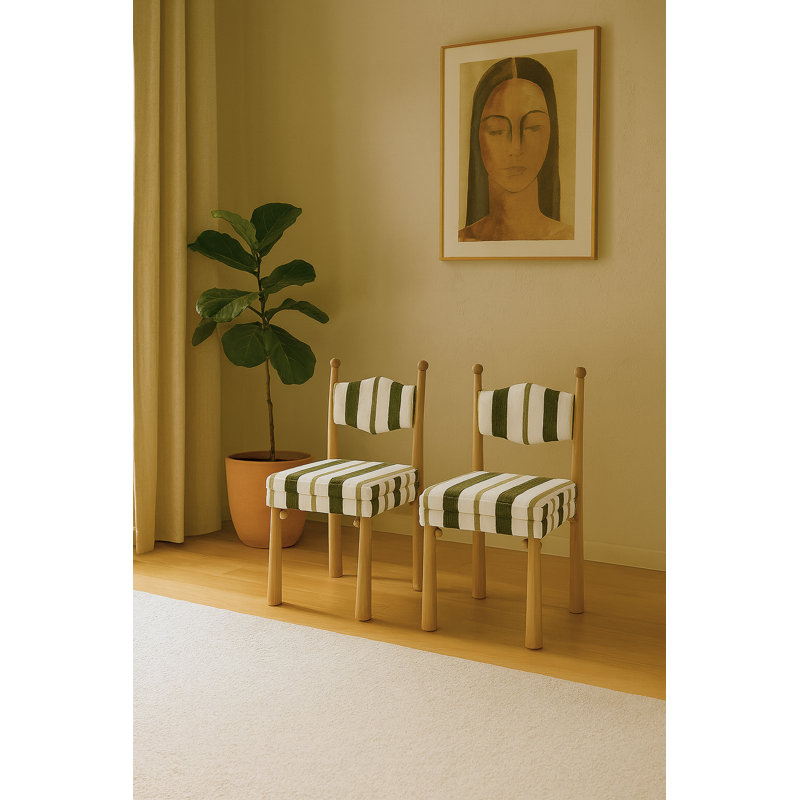 Chaise Kenyatta Bol Sant, 2, Mélange de polyester à rayures vertes / blanches, Bois jaune clair
