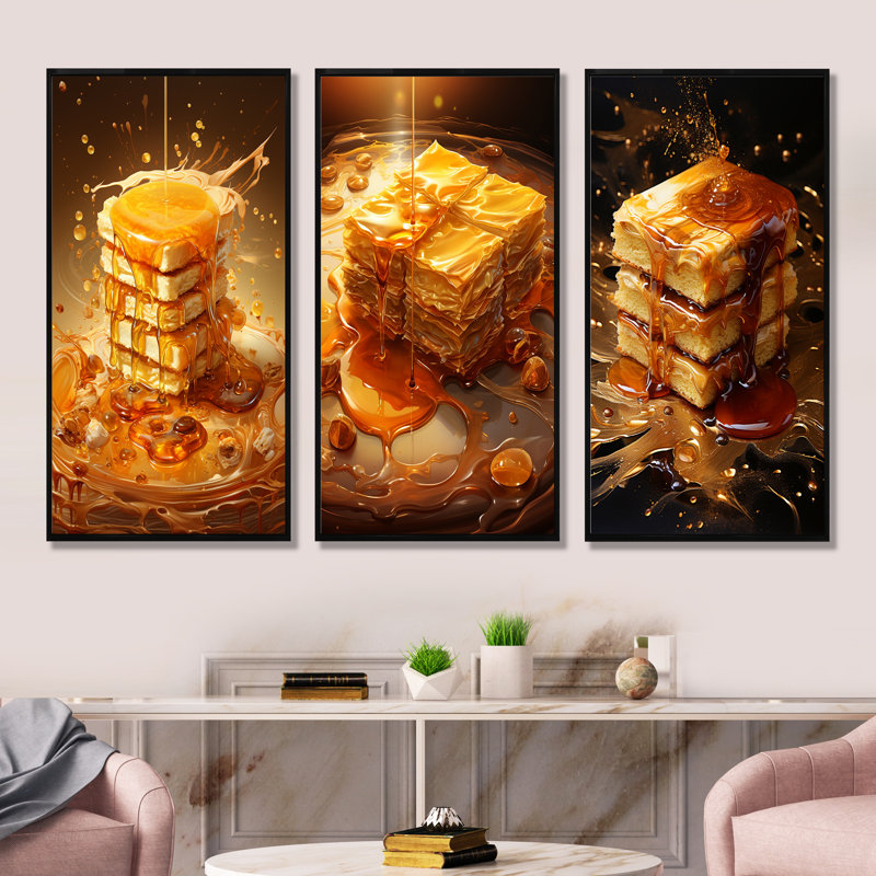 Honey Baklava Bounty Dessert - Ensemble de 4 impressions sur toile Desserts, Cadre flottant noir, H 28 po x l 36 po