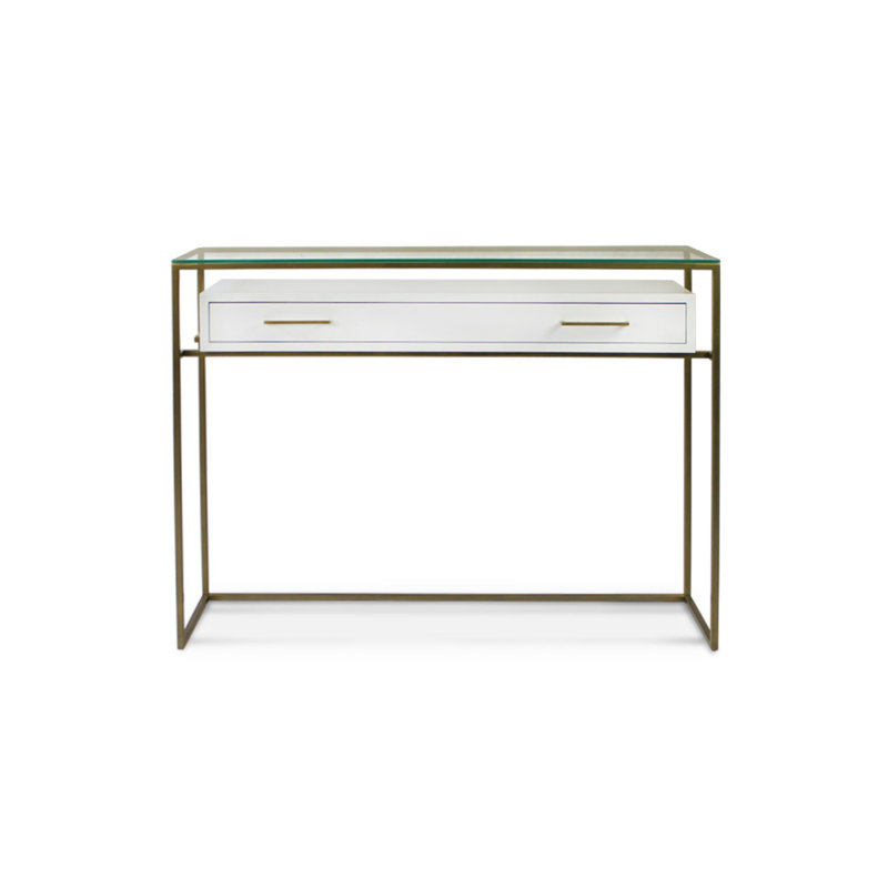 Damarii 110cm Glass Top Console Table, Gold, White