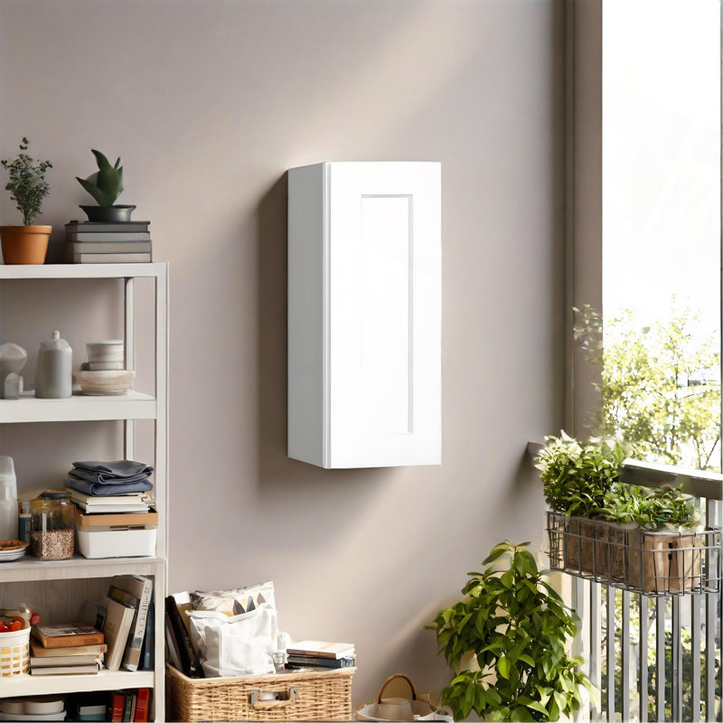 Armoire murale 1 porte et 2 tablettes en bois massif pour rangement dans la cuisine, salle de bain, buanderie, tablettes réglables prêtes à assembler (l 15 po x P 12 po x H 30 po) （Une seule pièce）