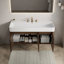 Meuble-lavabo suspendu cannelé de 122 cm (48 po), armoire en noyer avec lavabo en surface solide blanc lustré, portes à fermeture amortie-1933146156-1933146157
