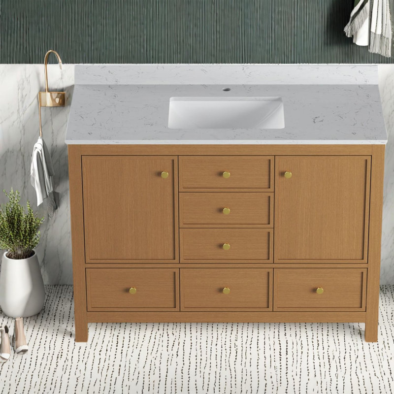 Meuble-lavabo et lavabo en bois chêne moderne avec rangement