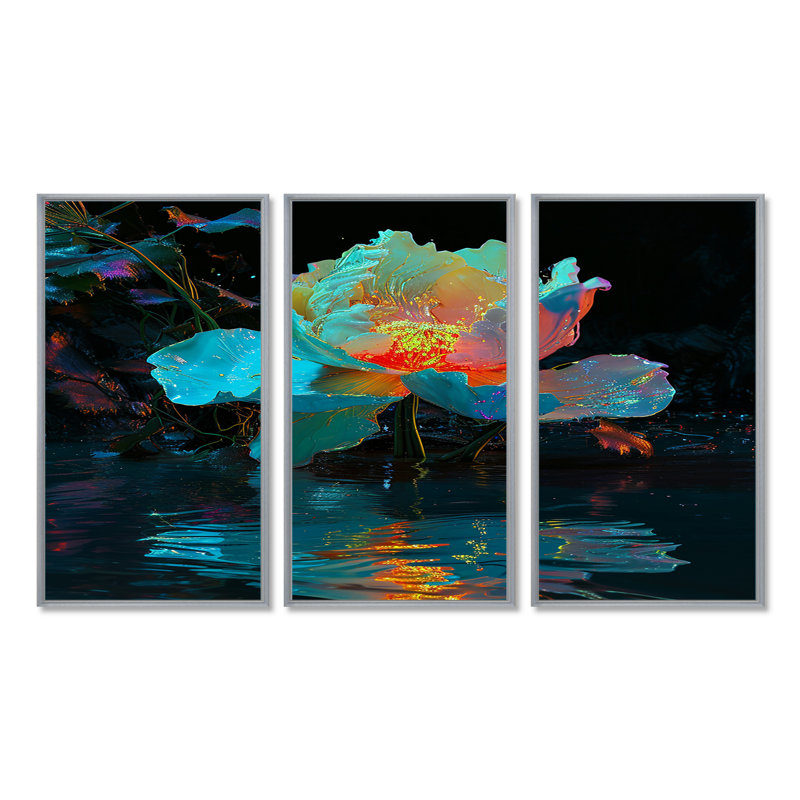 Ramet - ensemble d'art mural pivoine, H 28 po x l 36 po x P 1 po, Encadrement argenté