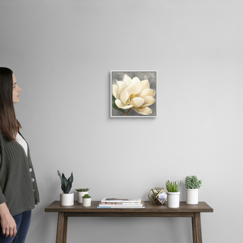 Art mural sur toile Magnolia Blossom, Cadre blanc, H 12 po x l 12 po x P 1,25 po