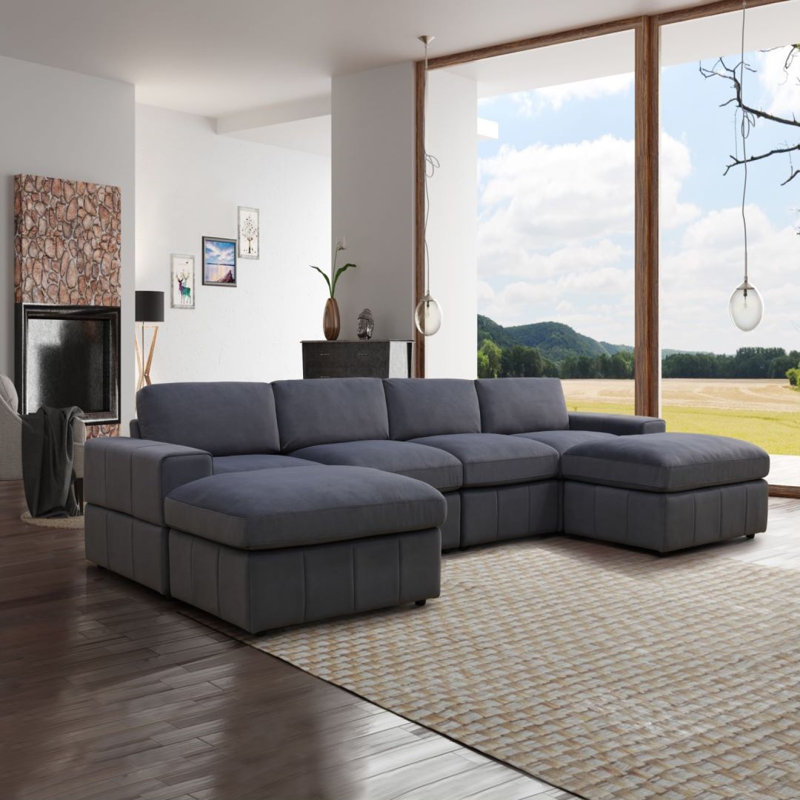 Canapé en microfibre Kynder 6 pièces 130 po avec 2 repose-pieds
