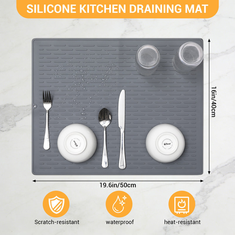 Paquet de 3 tapis de vaisselle en silicone antidérapants pour la cuisine, Gris