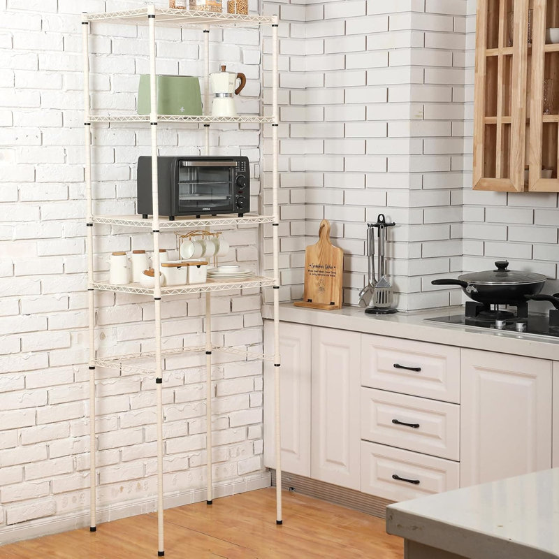 Organisateur de tablettes de rangement à 4 niveaux au-dessus du réfrigérateur avec hauteur réglable et fabrication en acier durable pour le dortoir de la cuisine
