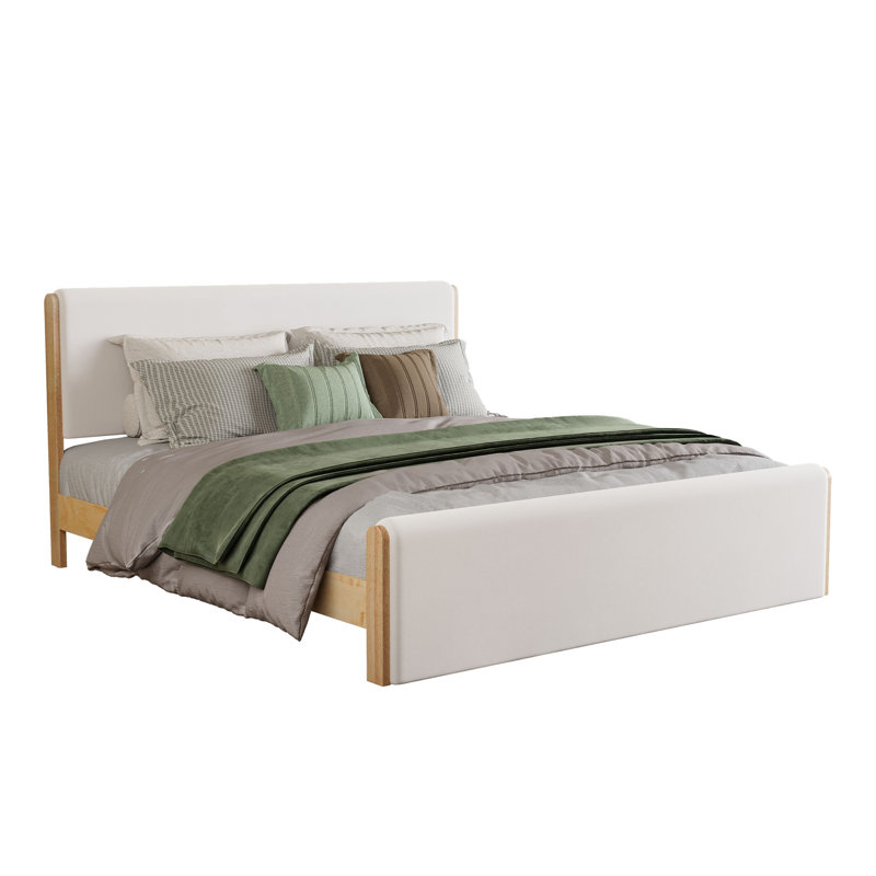 Lit plateforme avec tête de lit et pied de lit en bois naturel Trancy, Grand lit