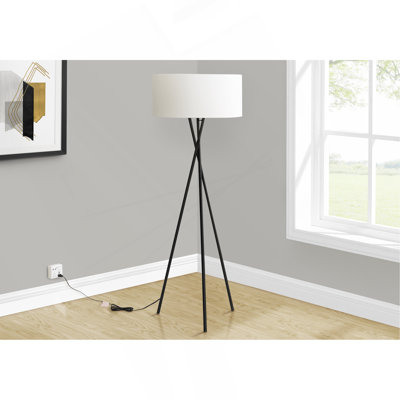 Lighting, 62"H, Floor Lamp, Black Metal, Ivory / Cream Shade, Contemporary
