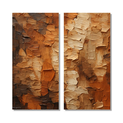 Brown Tree Bark Essence - Tree Wall Art, Brown Landscapes Canvas Print Set Of 2