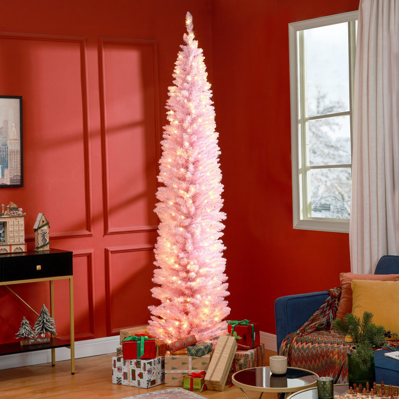 Sapin de Noël artificiel 8 pi avec lumières DEL 8 pi, Rose