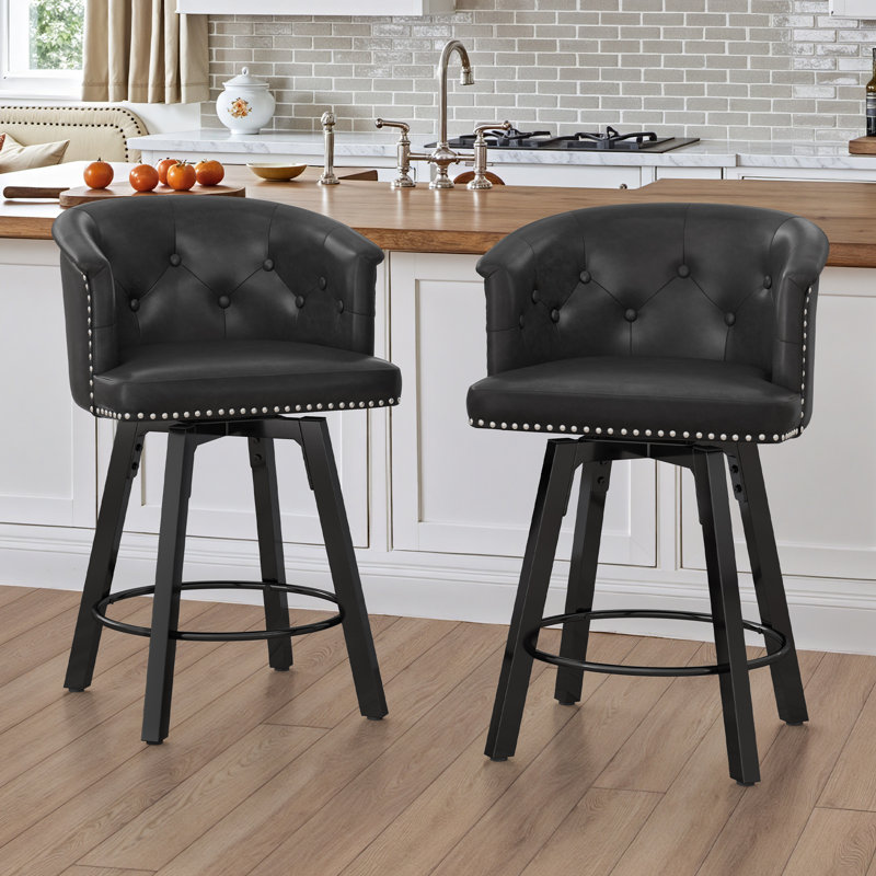 Swivel Upholstered Counter Stool With Metal Frame,, Black