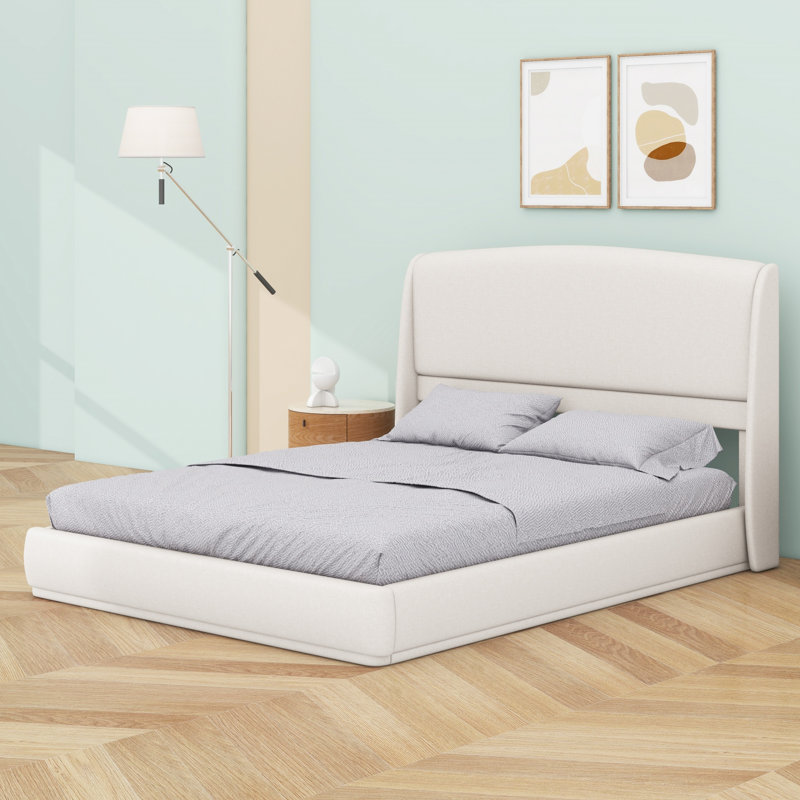 Base de lit plateforme à oreilles rembourrée, Beige