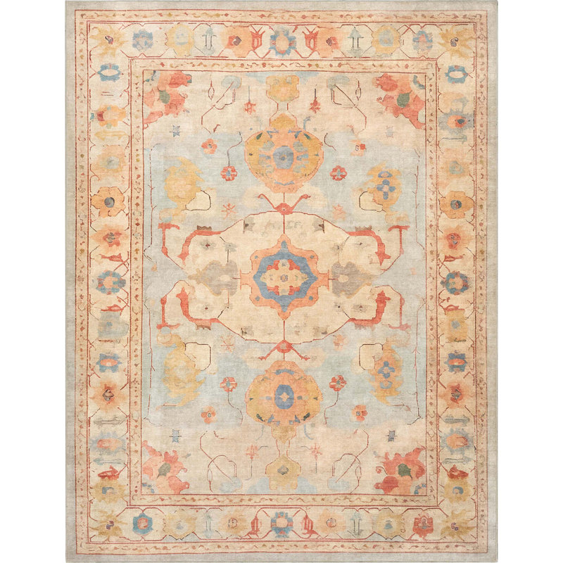 Bungalow Rose Adrith Pamukkale Updated Traditional Pastel Light Blue Area Rug, Rectangle 9'10" x 13'